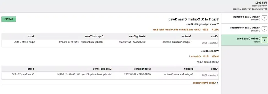 confirm courses to swap