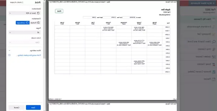 schedule print landscape